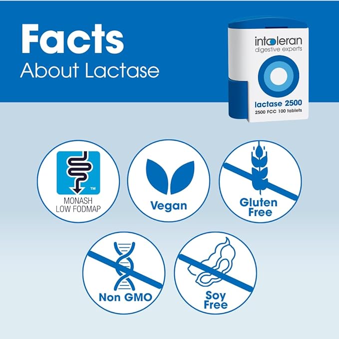Intoleran Lactase 2500 Digestive Enzymes - 100 Tablet Dispenser | Supplement for Lactose Intolerance | Lactase Enzyme that Helps Digest Dairy &amp Lactose | Small Tablet &amp Ideal for Children | Ve