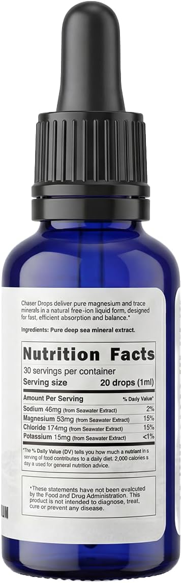 Chaser Water Hydration Drops with Deep Sea Minerals Sugar-Free Electrolyte Concentrate Liquid Mineral Drops for Daily Hydration 30 Day Supply (1 oz)