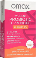 Omax3 Prebiotics and Probiotics Complex for Women pH Balance Vag Health Urinary Tract Yeast &amp BV Prevention Lactobacillus &amp Bifidobacterium | Vegan Organic Gluten Free | 30 Vege-Capsule
