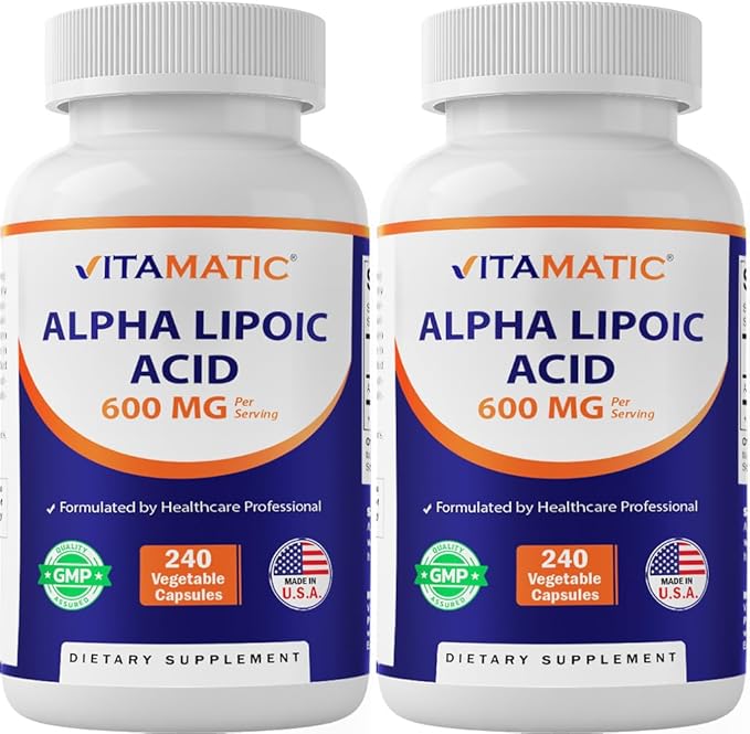 Vitamatic Alpha Lipoic Acid (ALA) 600mg Per Serving - 240 Vegetable Capsules - 120 Servings - Non-GMO &amp Gluten Free-2 Pack