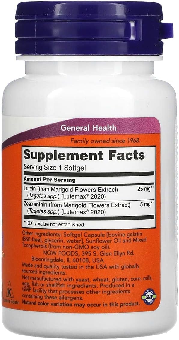 Now Supplements Lutein &amp Zeaxanthin with 25 mg Lutein and 5 mg Zeaxanthin 60 Softgels (2 Pack)