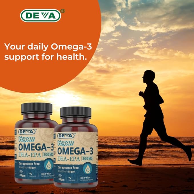 DEVA Vegan Omega-3 DHA Supplement Once-Per-Day Softgel 200 MG Carrageenan Free Gelatin Free Non-Fish Algae Oil Omega-3 Fatty Acids - 90 Softgels