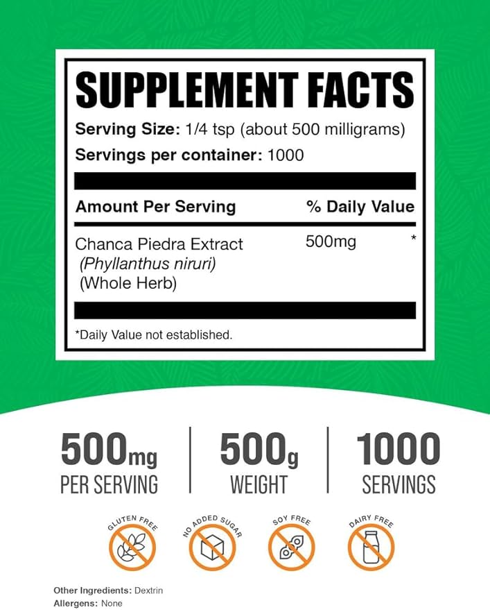 BulkSupplements.com Chanca Piedra Extract Powder - Chanca Piedra Stone Breaker Kidney Support Supplement - Vegan &amp Gluten Free 500mg per Serving 500g (1.1 lbs) (Pack of 1)