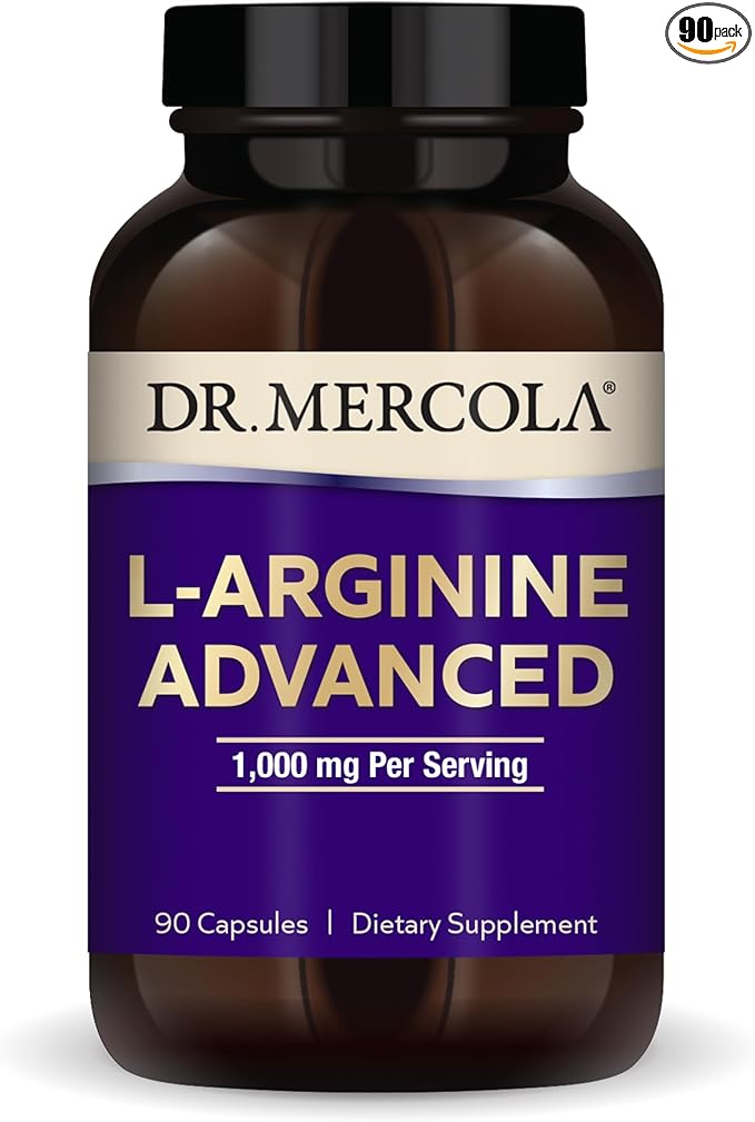 Dr. Mercola L-Arginine Advanced 30 Servings (90 Capsules) 1000 mg Per Serving Dietary Supplement Supports Energy Production Non-GMO