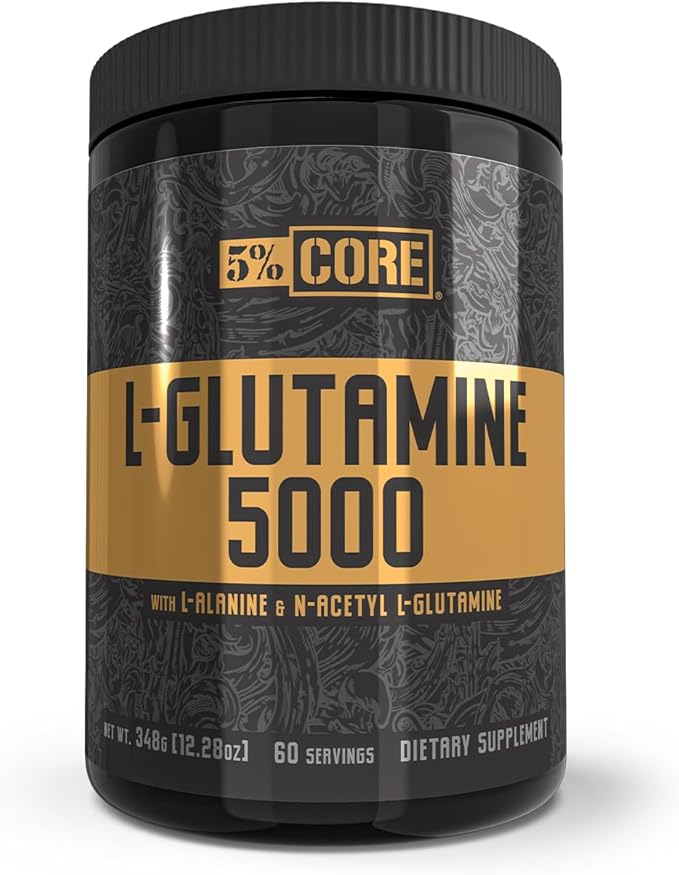 5% Nutrition Core L-Glutamine 5000 Supplement w/L-Alanine | Immune &amp Digestive Support | Amino Acid Muscle Builder Post Workout Recovery | Unflavored (60 Servings)