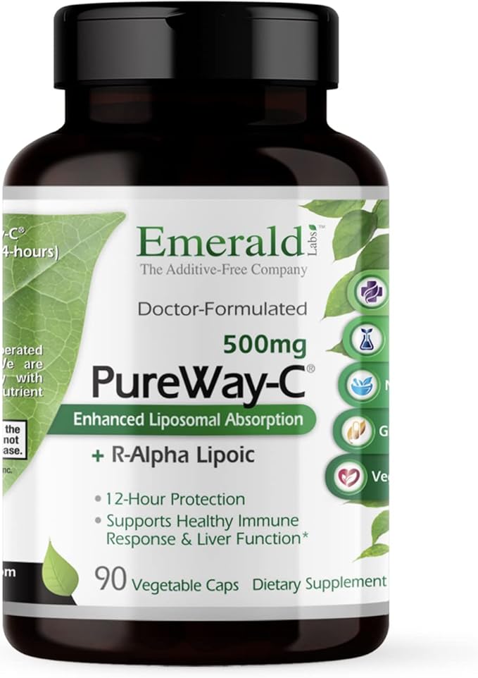 EMERALD LABS PureWay-C - Liver &amp Immune Support Supplement with R-Alpha Lipoic Acid* - Fast-Absorbing Vitamin C - 90 Vegetable Capsules (45-Day Supply)