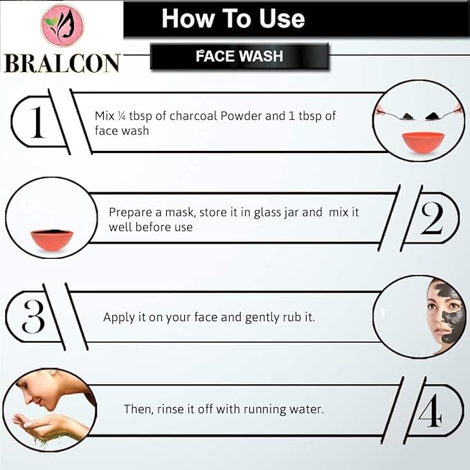BRA'LCON Activated Charcoal Powder-100g / coconut shell charcoal powder for skin &amp hairs - all skin typesTriple filtered pure &amp natural