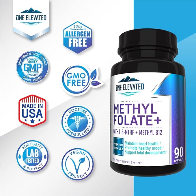 Double Strength &amp Most Bioactive Methyl Folate! Uniquely Formulated with Highest Pharmaceutical Grade Methylcobalamin (B12) Niacin B1 B2 B6. Works Synergistically for Max Results-3 Month Supply