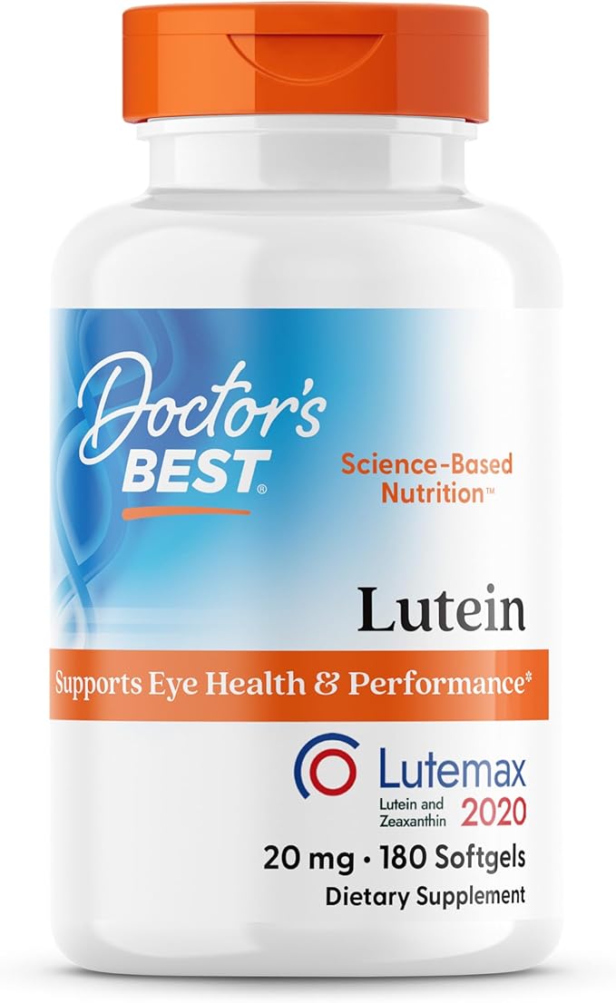 Doctor's Best Lutein Supplement 20mg with Zeaxanthin - Lutein for Eyes Eye Health Vitamins for Men &amp Women Vision and Macular Health Support Lutemax 2020 Marigold Flower Extract - 180 Softgels