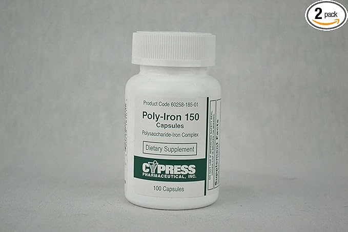 Poly-Iron 150 mg (100 caps per Bottle) by Cypress Pharmaceutical Pack of 2