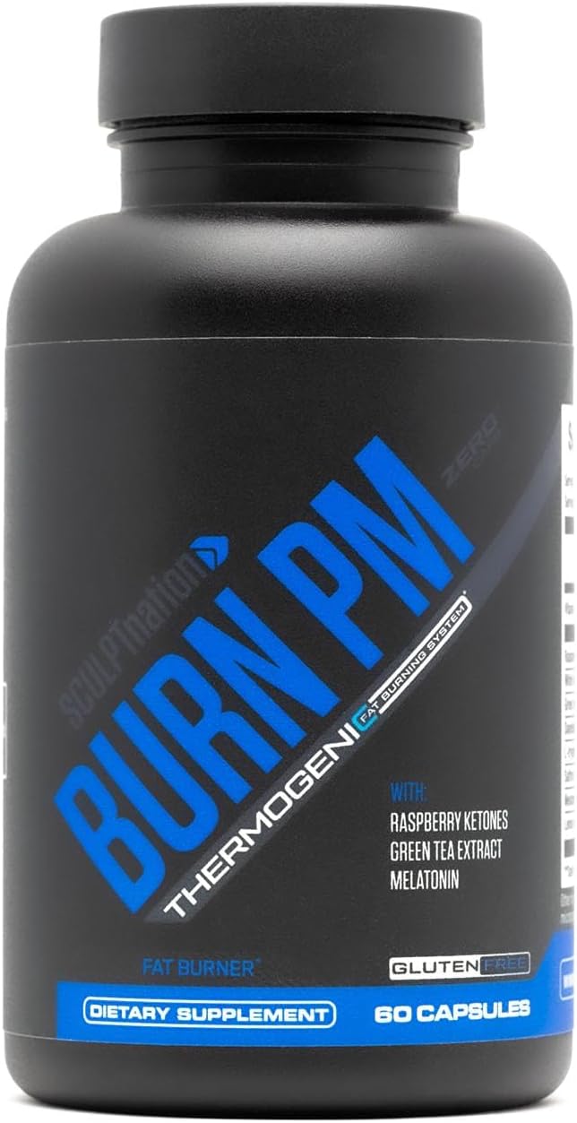 Sculpt Nation by V Shred Burn PM - Night Time Fat Burner - Appetite Suppressant and Weight Loss Support - Raspberry Ketones Green Coffee Bean Extract Melatonin - 60 Gluten Free Capsules