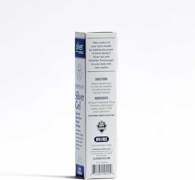 American Biotech Labs Silver Biotics Colloidal Silver Gel NanoSilver 20 PPM Soothing Skin Gel | Versatile 1.5 oz for Skin Comfort and Wellness (Pack of 2)
