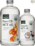 Natural Force Organic Pure C8 + Organic Full Spectrum MCT Oil – USDA Organic Non GMO 100% Pure Coconut MCTs – Keto Paleo Vegan and Kosher – 32 Oz &amp 16 Oz Glass Bottles