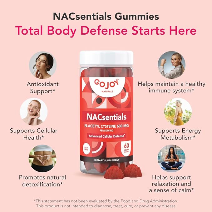 GOJOY NACsentials 7-in-1 NAC Gummies 600mg – Supports Glutathione Liver &amp Antioxidant Wellness – N-Acetyl Cysteine with Vitamin C ALA Quercetin &amp Astaxanthin – Vegan Sugar-Free