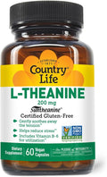 Country Life Suntheanine L-Theanine – 60 Vegan Capsules | Natural Stress Relief Supplement with Inositol | Promotes Relaxation Focus &amp Better Sleep | Certified Gluten-Free Non-Drowsy Formula