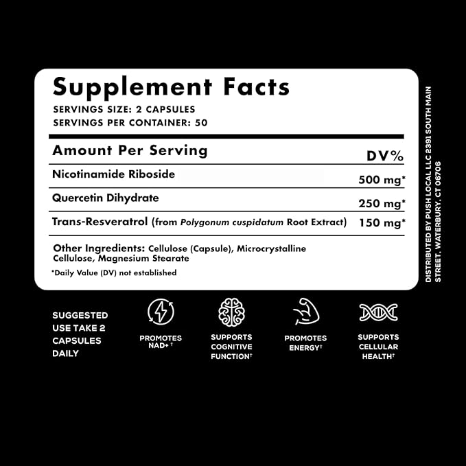 Advanced NAD+ Complex - NMNH Supplement Alternative - 50 Day Supply - Triple Action NAD+ Supplement - Nicotinamide Riboside - Resveratrol - Quercetin - Third-Party Tested - Made in USA
