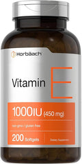 Horbäach Vitamin E 1000 IU Softgel Capsules | 200 Count | Non-GMO Gluten Free Preservative Free | Vitamin E Oil
