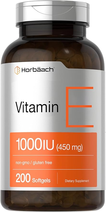 Horbäach Vitamin E 1000 IU Softgel Capsules | 200 Count | Non-GMO Gluten Free Preservative Free | Vitamin E Oil