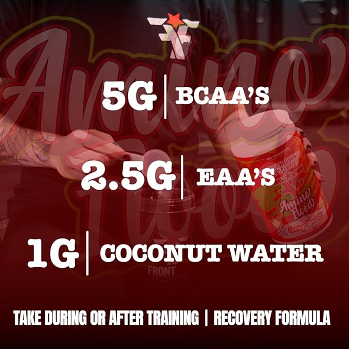 Amino Flood from Frontline Formulations - BCAA + EAA Recovery &amp Hydration Formula – Muscle Support Electrolytes &amp Endurance – Amino Acid Supplement for Intra &amp Post Workout Peach Mango