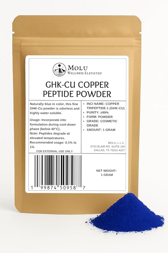 Molu Premium GHK-Cu Copper Peptide Powder &gt99% Purity Ideal for DIY Formulations - 1 gram
