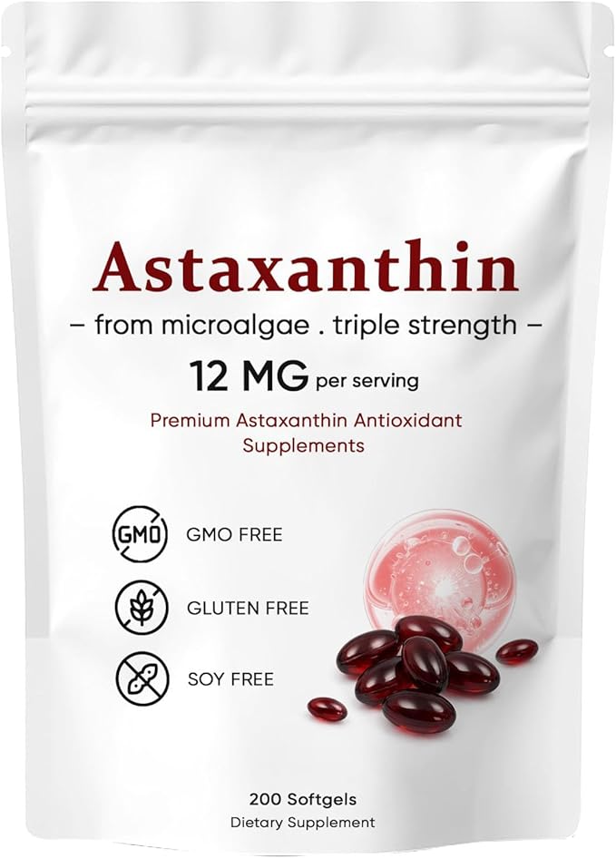 Astaxanthin 12mg Premium Astaxanthin Antioxidant Supplements Supports Eye Skin Immune Joint Internal Circulation Non-GMO Verified &amp Gluten Free - 200 Softgels