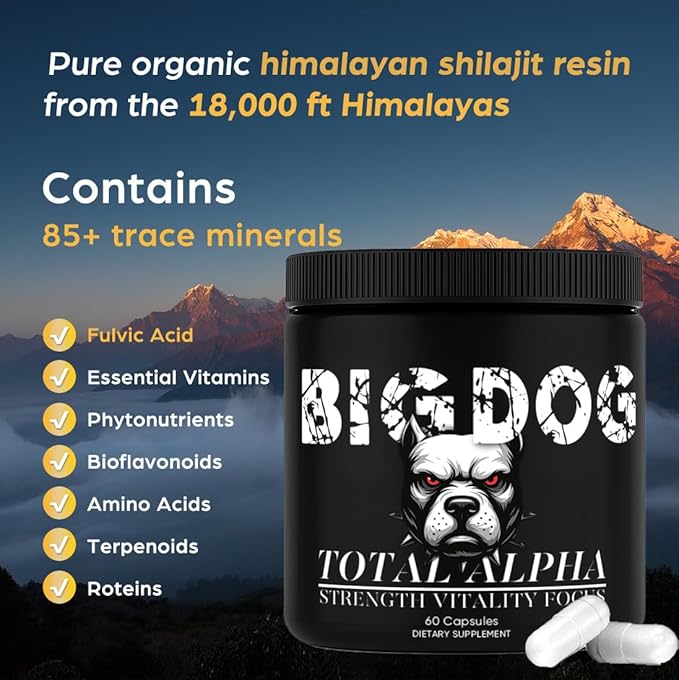 Big Dog 3-in-1 Total Alpha Blend for Men Non-GMO - Natural Energy &amp Endurance Support 60 Count (1)