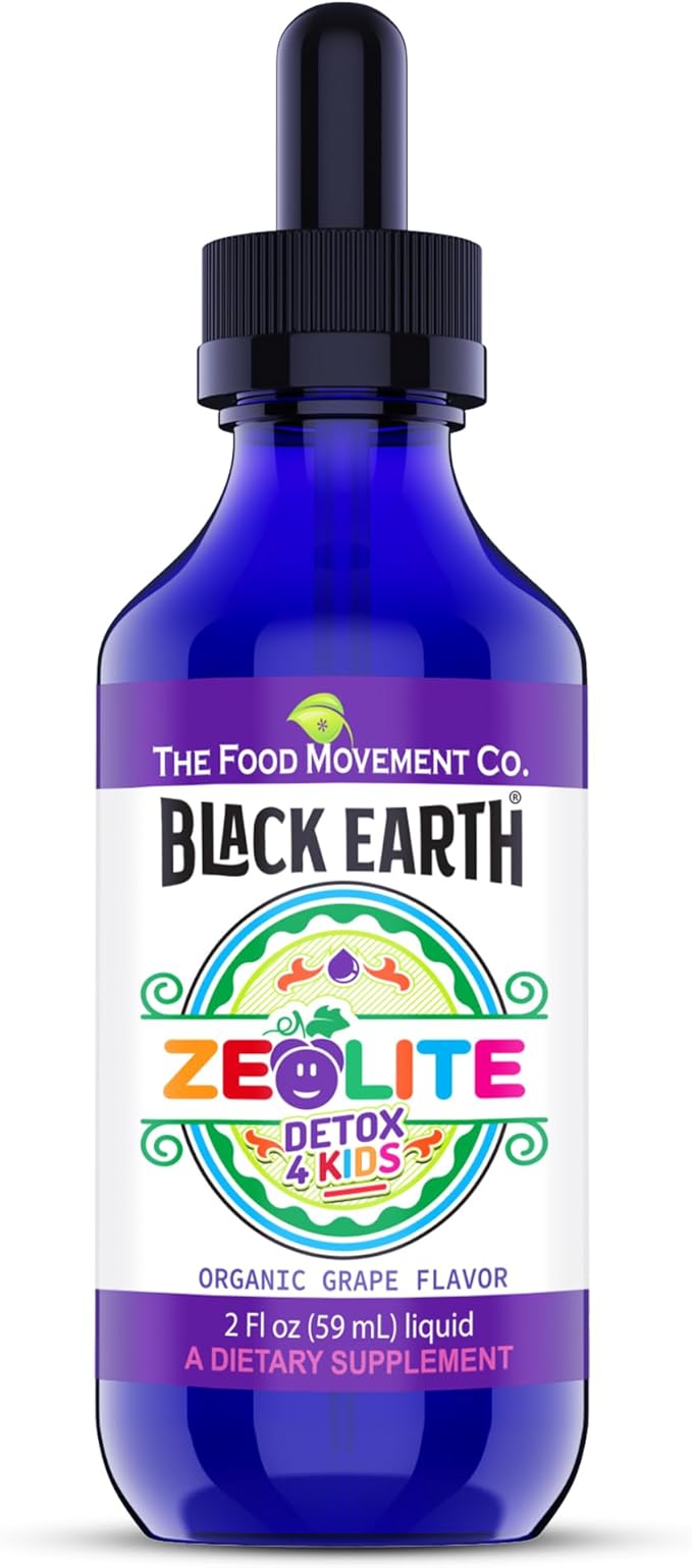 The Food Movement - Zeolite Detox for Kids Organic Grape Flavor - Gentle Zeolite Liquid with Black Earth Humic and Fulvic Acid Supports Natural Detoxification (2 oz Dropper)