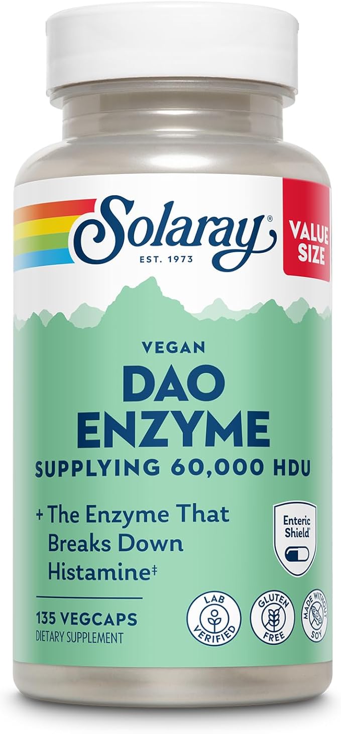 SOLARAY DAO Enzyme - Digestive Enzyme That Breaks Down Histamine - 60000 HDU - Digestive Enzymes - Vegan Gluten Free Lab Verified - 135 Servings 135 VegCaps