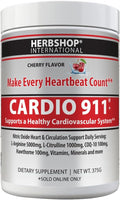 Cardio 911® Nitric Oxide Heart &amp Circulation Support - 5000mg L-Arginine &amp 1000mg L-Citrulline - Cherry 30 Servings Powder 375 Grams - CoQ10 Beet Root - High Potency Cardiovascular Formula