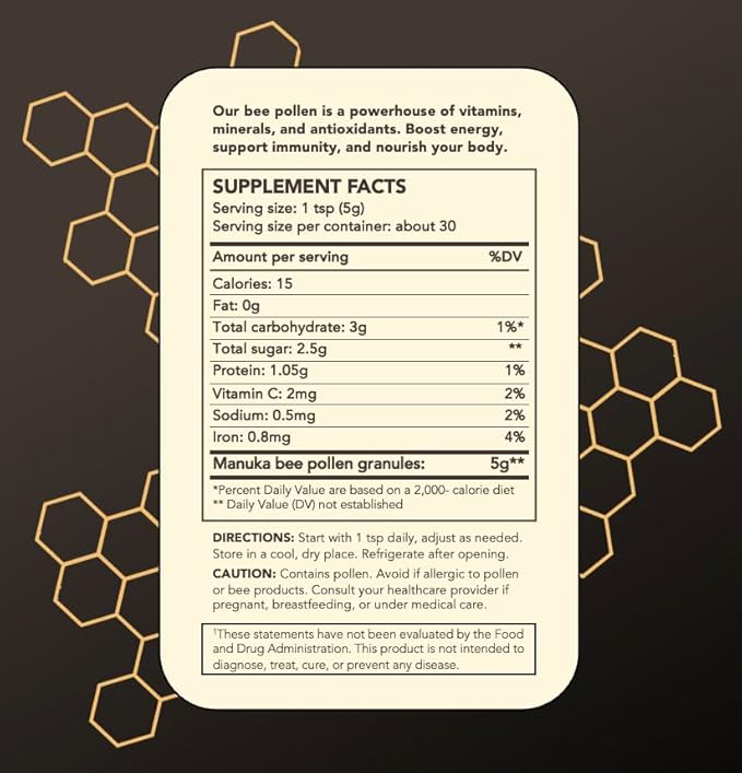 truebee Bee Pollen Granules 5.2 oz - Made in New Zealand 100% Raw Superfood with Natural Vitamins Enzymes B Vitamins Amino Acids &amp Protein – Paleo &amp Keto Friendly Gluten-Free