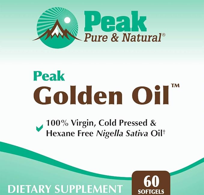 Peak Pure &amp Natural Peak Golden Oil Cold Pressed Organic Black Seed Oil Supplement - Black Seed Oil for Digestive Health Skin Nutrition Joint Comfort - 60 Capsules