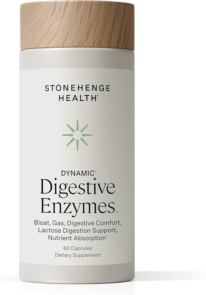 Stonehenge Health Dynamic Digestive Enzymes -18 Enzymes with BioCore Optimum Complete (Protease Lipase Amylase Lactase) + Zinc &amp Vitamin K1 + Phytonutrients – Gas &amp Bloating Support – 60 Ca