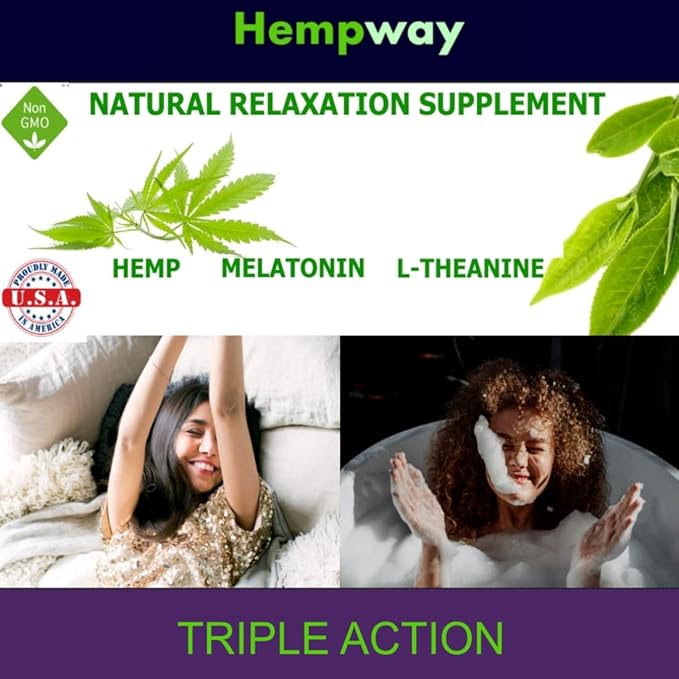 Hemp Sleep Gummies Triple Action | Promotes Healthy Sleep | Relaxes Body &amp Mind | Made in USA | 5mg Melatonin | 200mg Hemp | 10mg L-Theanine | 60 Organic Gummies