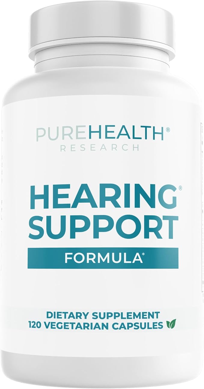 PUREHEALTH RESEARCH Hearing Support Forumla - Ear Health Supplement - Calm Ear Support &amp Auditory Health - with Ginkgo Biloba Green Tea Extract Acetyl L-Carnitine L-Cysteine &amp More - 120 Ca