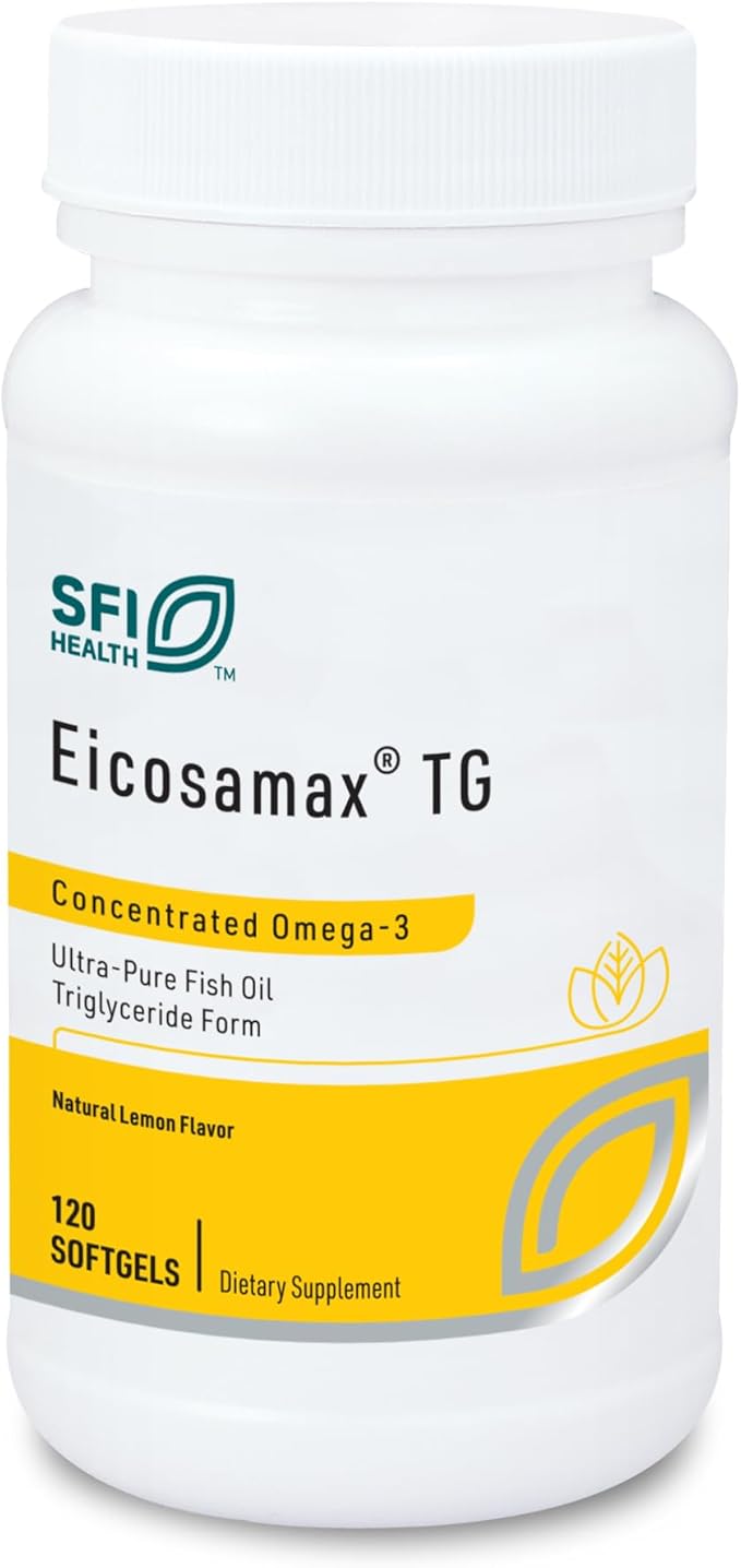 Klaire Labs SFI Health Eicosamax TG Fish Oil Pills with EPA/DHA - Omega-3 Fatty Acids to Support Brain &amp Heart Function - Natural Lemon Flavor to Help Reduce Fishy Burps or Aftertaste (120 Softgel