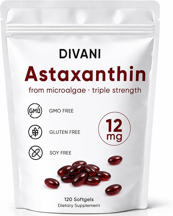 DIVANI Astaxanthin 12mg Antioxidant Supplement for Daily Wellness Immune Eye &amp Skin Support Non-GMO Gluten Free - 120 Softgels