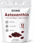DIVANI Astaxanthin 12mg Antioxidant Supplement for Daily Wellness Immune Eye &amp Skin Support Non-GMO Gluten Free - 120 Softgels