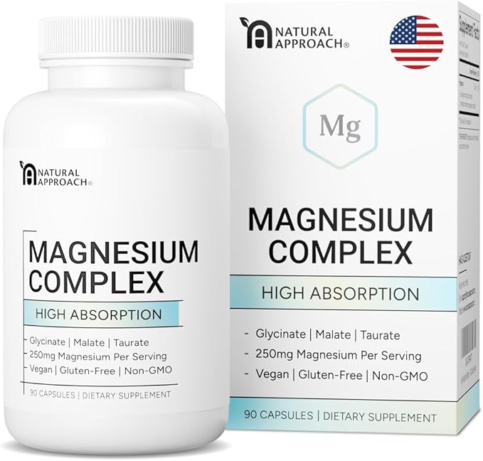High Absorption Magnesium Complex with Glycinate Malate &amp Taurate - Premium Magnesium Supplement for Sleep Relaxation Leg Cramps &amp Stress Relief - 100% Chelated &amp Easy On The Gut - 90 C
