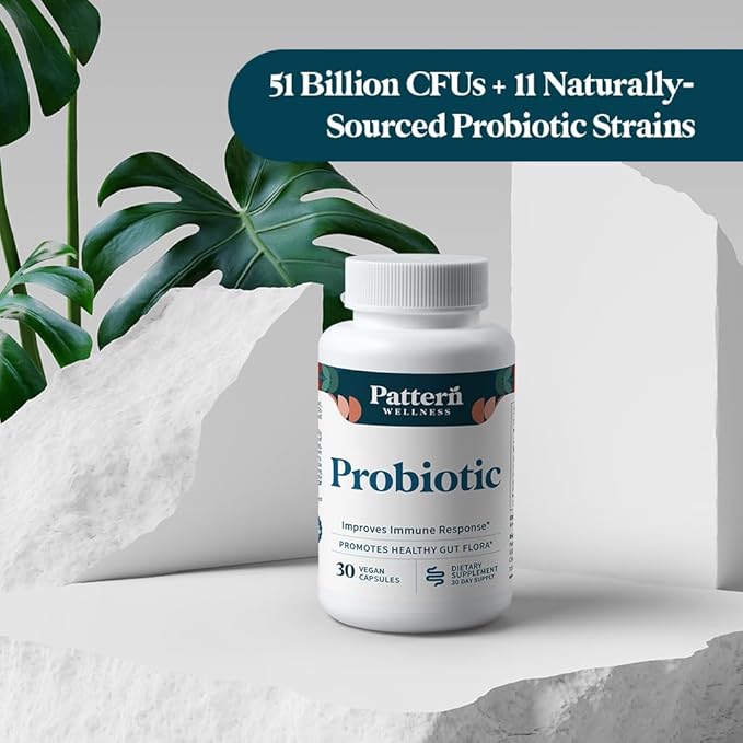 Pattern Wellness Probiotic Supplement - 51 Billion CFU - Supports Digestive Balance &amp Gut Wellness - Mindfully Sourced Non-GMO - 90 Vegan Capsules