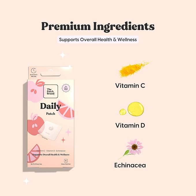The Patch Brand Daily Support Patches | Natural Wellness Infused with Vitamin C Zinc Citrate Vitamin D Ginko Biloba and Echinacea