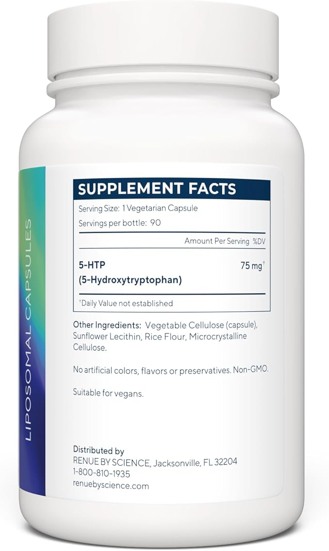 Renue By Science 5HTP | Liposomal 5 HTP Supplement | 90 5-HTP Capsules - 75mg 5-hydroxytryptophan per Serving | Amino Acid Supplement | Non-GMO | Made in the USA &amp Third-Party Tested