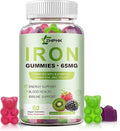 Iron Supplement for Women Men &amp Kids 65mg &amp Vitamin C 250mg per Serving with B6 B12 Folate- Energy Support for Iron Deficiency Anemia Vegan GummyRaspberry Kiwi &amp BlackBerry Flavor 60