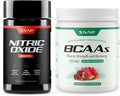 Snap Supplements Nitric Oxide Booster + BCAA Complete EAA Matrix Powder Bundle 90 Vegetarian Capsules + 30 Servings Pomegranate Watermelon