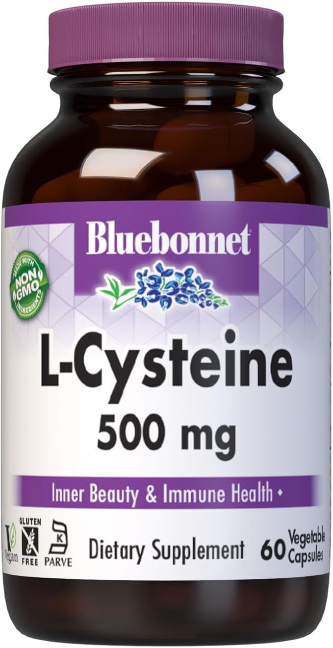 Bluebonnet Nutrition L-Cysteine 500mg Free-Form Amino Acid Promotes Healthy Skin Hair and Nails Soy-Free Gluten-Free Non-GMO Kosher Certified Vegan White 60 Vegetable Capsules