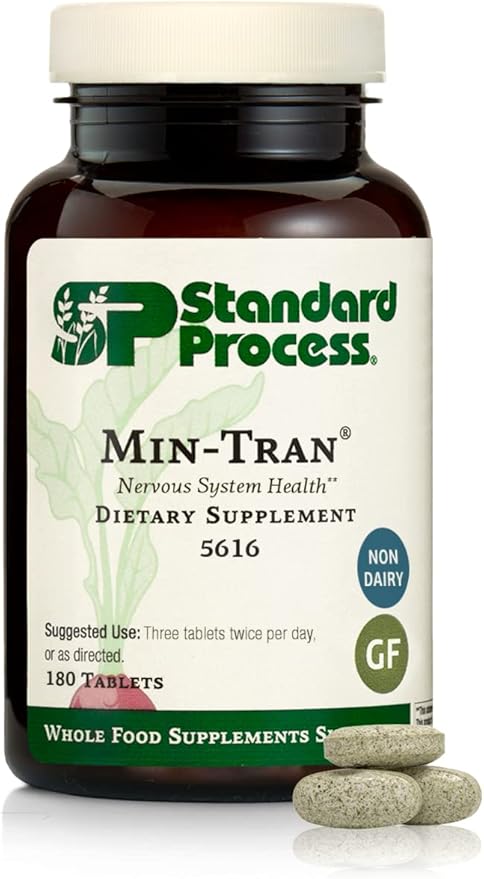 Standard Process Min-Tran - Nervous System Health Supplement - Good Source of Magnesium - Supports Sleep Pathways &amp a Healthy Stress Response - Gluten-Free Non-Dairy &amp Non-Soy - 180 Tablets