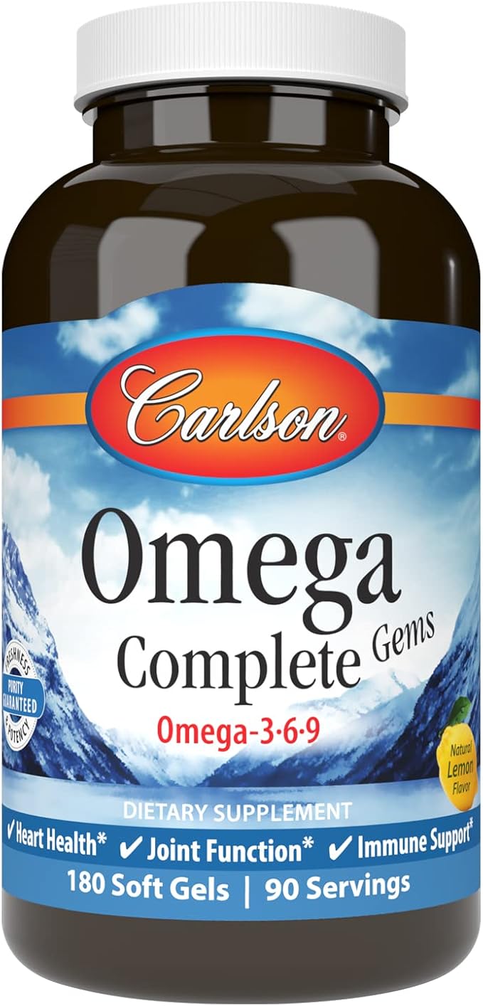 Carlson - Omega Complete Gems Omega-3-6-9 Wild Caught Sustainably Sourced Heart Health Joint Function &amp Immune Support 180 Softgels