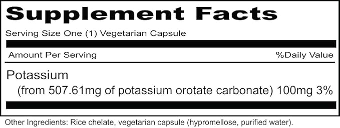 Priority One Vitamins Potassium Orotate 100 Vegetarian Capsules - Highly-Absorbable - Healthy Carbohydrate and Energy Metabolism* - Supporting a Healthy Cardiovascular System.*