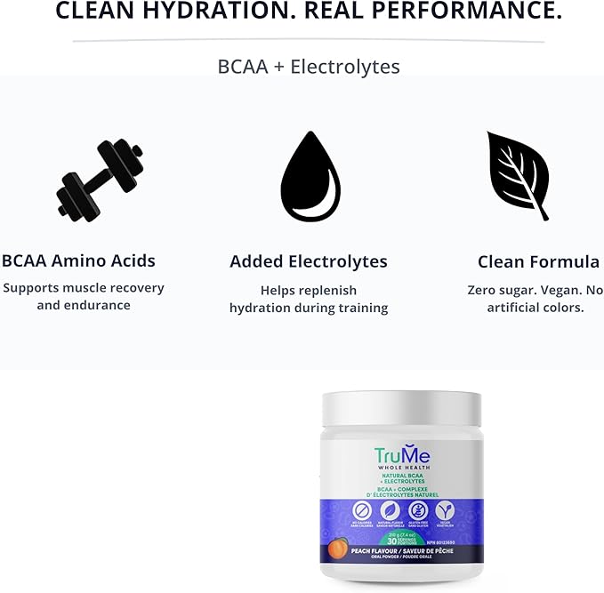 TruMe Informed Sport Certified BCAA EAA - Peach Banned Substance Tested Amino Acids | Electrolyte Hydration Recovery | 30 Servings