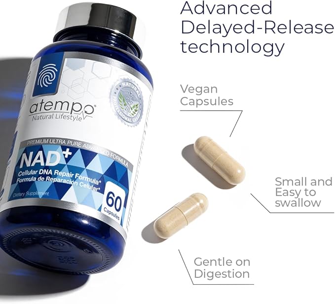 NAD+ Supplement 1000 mg High Absorption – Supports Energy Cellular Health Brain Function and Healthy Aging – Pure NAD Formula with 60 Capsules