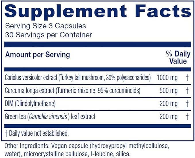 Vitanica CCDG Blend Immune Support DIM Supplement 200mg Turkey Tail Mushroom Turmeric Green Tea Vegan 90 Capsules